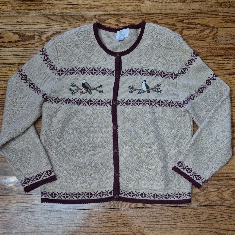 Christopher & Banks Beige Cardigan with Burgundy Trim